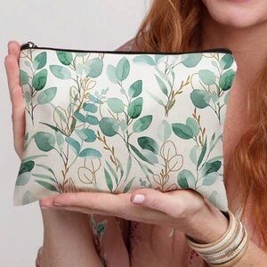 LEAF PRINT CANVAS FABRIC MAKEUP COSMETIC BAG